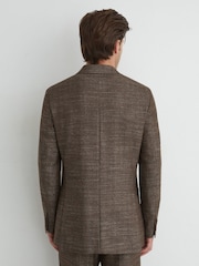 Reiss Brown Vallance Classic Fit Wool-Blend Double-Breasted Herringbone Blazer - Image 6 of 9
