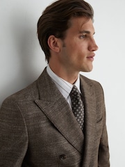 Reiss Brown Vallance Classic Fit Wool-Blend Double-Breasted Herringbone Blazer - Image 7 of 9