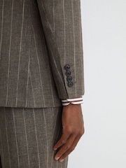 Atelier Linen-Cotton Pinstripe Double-Breasted Classic-Fit Brown Blazer - Image 4 of 9