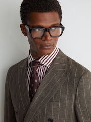 Atelier Linen-Cotton Pinstripe Double-Breasted Classic-Fit Brown Blazer - Image 5 of 9