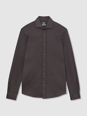 Reiss Dark Brown Monaco R-Flex Cotton-Blend Stretch Jersey Shirt Slim-Fit - Image 2 of 8