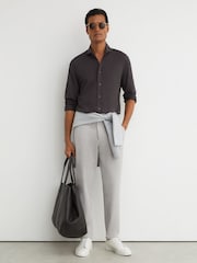 Reiss Dark Brown Monaco R-Flex Cotton-Blend Stretch Jersey Shirt Slim-Fit - Image 3 of 8