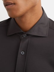 Reiss Dark Brown Monaco R-Flex Cotton-Blend Stretch Jersey Shirt Slim-Fit - Image 4 of 8