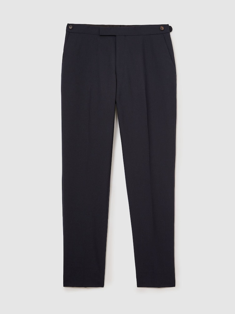 Reiss Navy Bold Classic Fit Wool Side-Adjuster Suit Trousers - Image 2 of 6 Reiss Navy Bold Classic Fit Wool Side-Adjuster Suit Trousers - Image 2 of 6