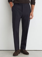 Reiss Navy Bold Classic Fit Wool Side-Adjuster Suit Trousers - Image 3 of 6