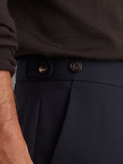 Reiss Navy Bold Classic Fit Wool Side-Adjuster Suit Trousers - Image 4 of 6