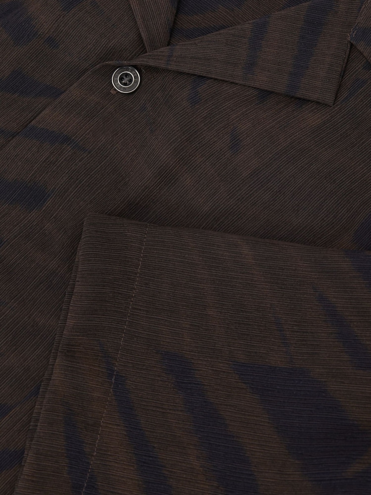 Reiss Navy/Brown Shindora Plissé Printed Cuban-Collar Shirt - Image 6 of 6