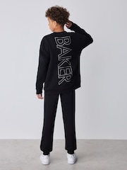 Baker by Ted Baker Black Foil Oversized Graphic Sweatshirt and Joggers Set - Image 4 of 6