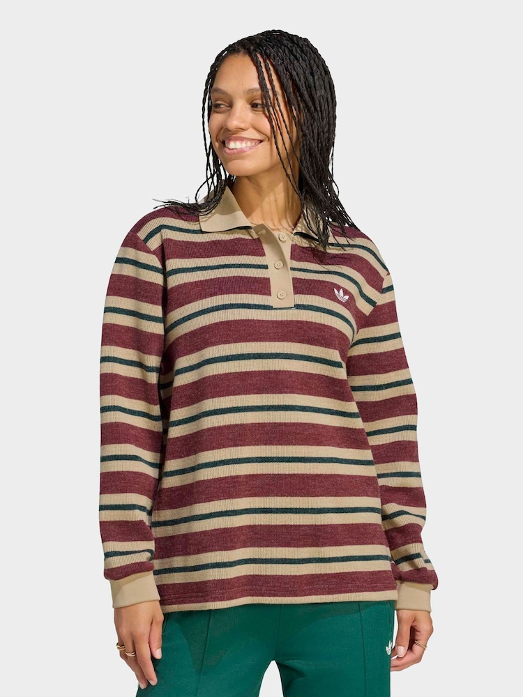adidas Originals Red Stripe Knitted Polo Top - Image 1 of 6 adidas Originals Red Stripe Knitted Polo Top - Image 1 of 6