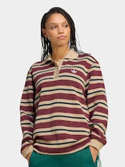 adidas Originals Red Stripe Knitted Polo Top - Image 3 of 6