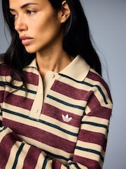 adidas Originals Red Stripe Knitted Polo Top - Image 7 of 7