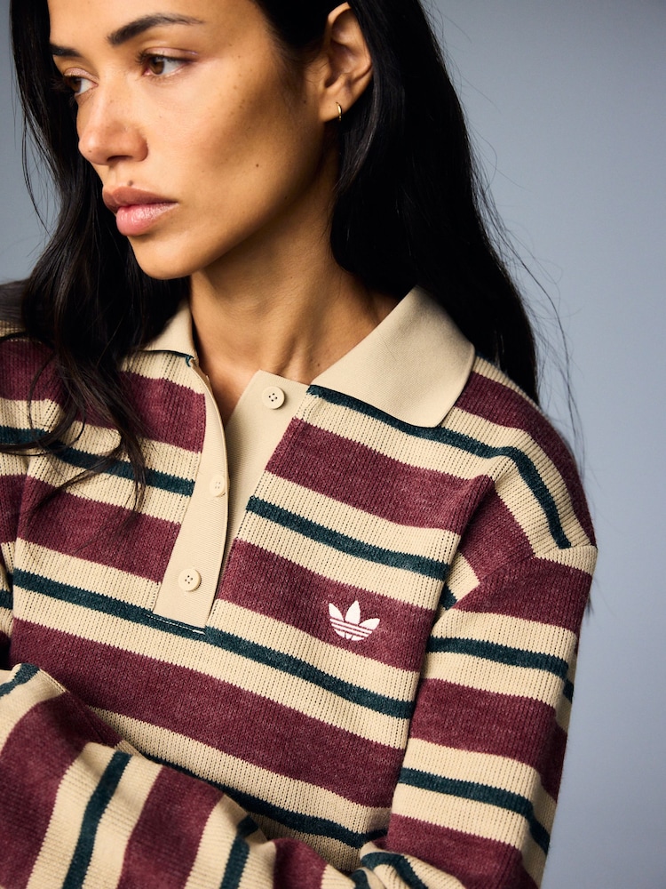 adidas Originals Red Stripe Knitted Polo Top - Image 7 of 7