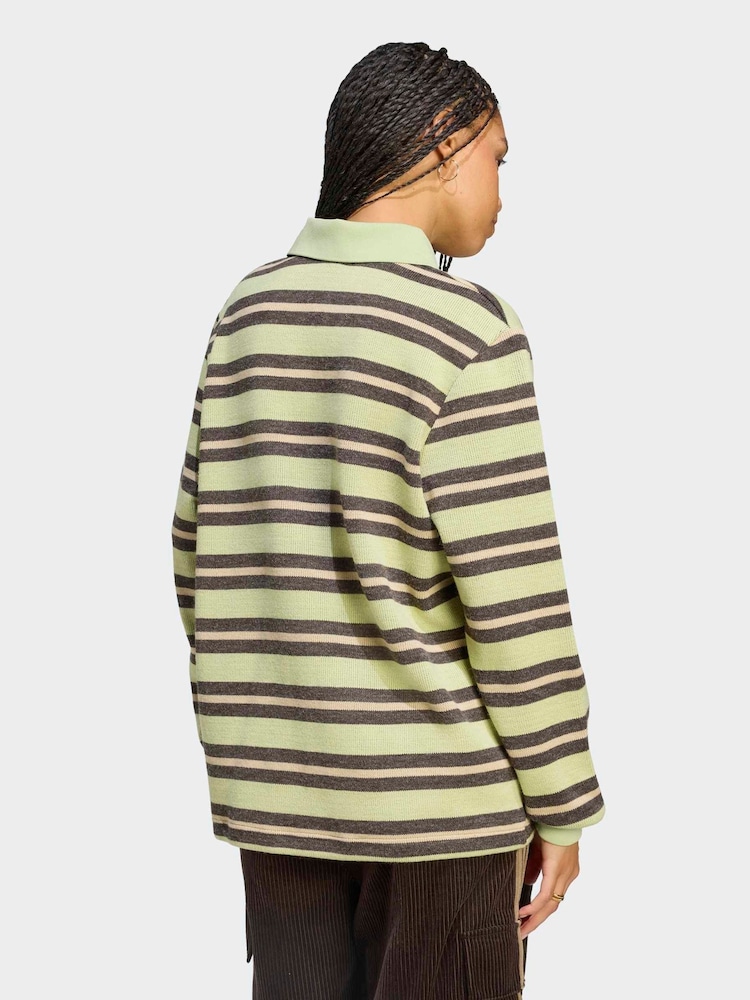 adidas Originals Lime Green Stripe Knitted Polo Top - Image 2 of 6 adidas Originals Lime Green Stripe Knitted Polo Top - Image 2 of 6