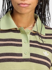 adidas Originals Lime Green Stripe Knitted Polo Top - Image 3 of 6