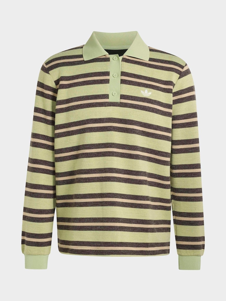 adidas Originals Lime Green Stripe Knitted Polo Top - Image 6 of 6 adidas Originals Lime Green Stripe Knitted Polo Top - Image 6 of 6