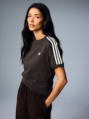 adidas Originals Brown Lace 3-Stripes T-Shirt - Image 1 of 6