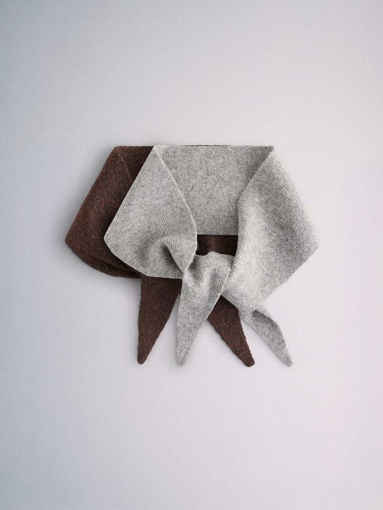 The Set 2 Pack Skinny Neck Scarfs Grey/Chocolate Brown - Image 1 of 9