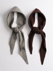 The Set 2 Pack Skinny Neck Scarfs Grey/Chocolate Brown - Image 5 of 9