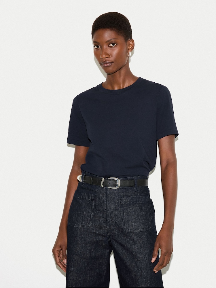 Jigsaw Navy Supima Cotton Crew Neck T-Shirt - Image 1 of 5