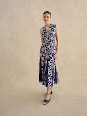 Hobbs Blue Petite Quin Embroidered Dress - Image 1 of 4