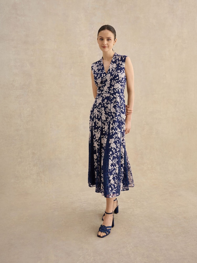 Hobbs Blue Petite Quin Embroidered Dress - Image 1 of 4