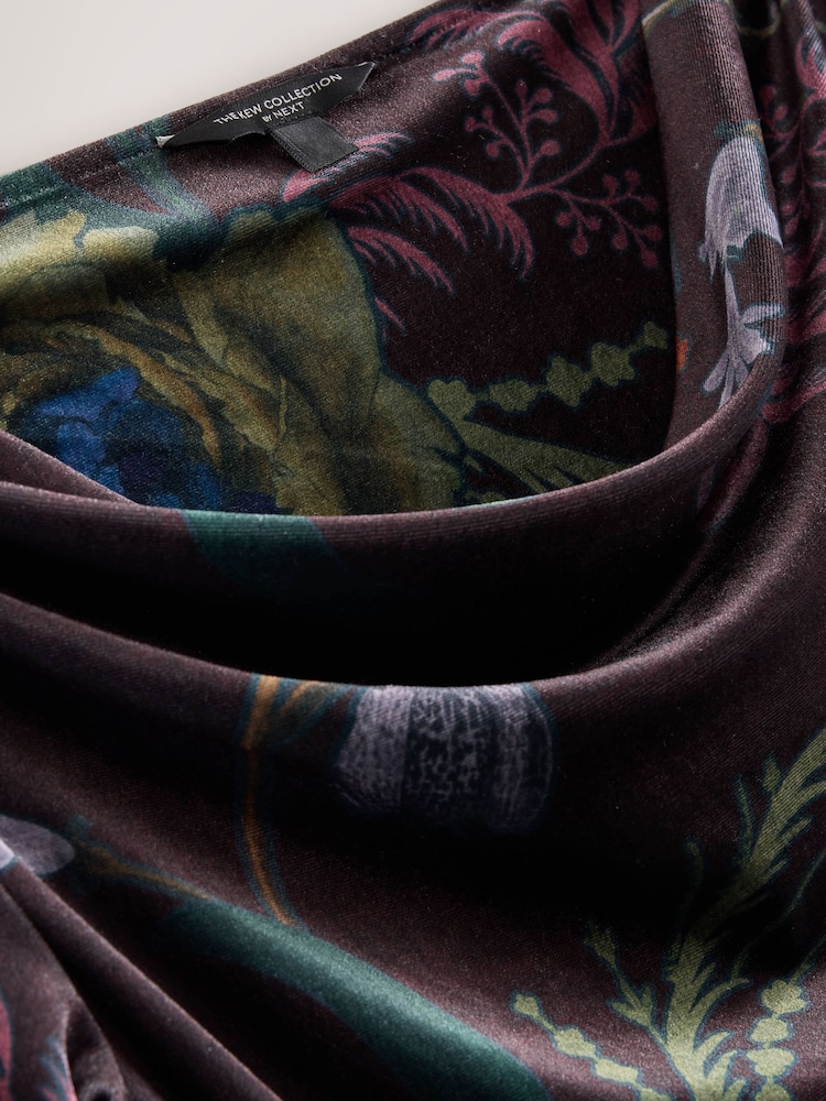 Plum Purple Long Sleeved Kew Gardens Floral Cowl Neck Drape Top - Image 3 of 3 Plum Purple Long Sleeved Kew Gardens Floral Cowl Neck Drape Top - Image 3 of 3