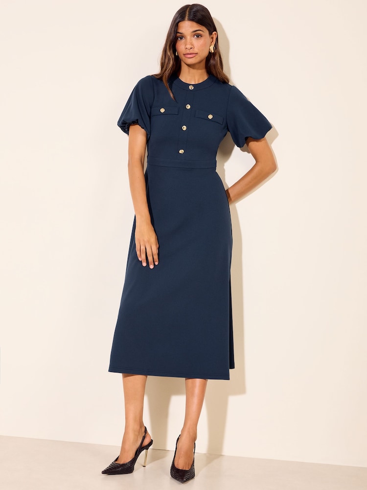 Friends Like These Navy Blue Petite Military Midi Dress - Image 1 of 5 Friends Like These Navy Blue Petite Military Midi Dress - Image 1 of 5