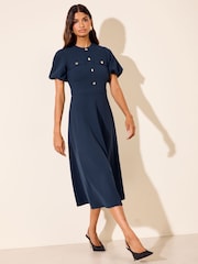 Friends Like These Navy Blue Petite Military Midi Dress - Image 3 of 5
