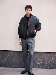 Black Faux Leather Funnel Neck Jacket - Image 2 of 6