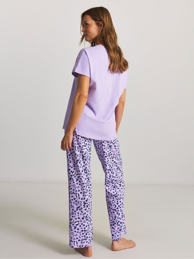 JD Williams Purple Animal Print Pyjamas Set - Image 2 of 4