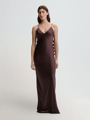 By Malene Birger Purple Pascale Silk Maxi Slip Dress with Petal Detailing - Image 1 of 4