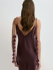 By Malene Birger Purple Pascale Silk Maxi Slip Dress with Petal Detailing - Image 3 of 4