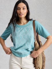 White Stuff Green Weaver Broderie T-Shirt - Image 1 of 6