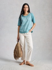 White Stuff Green Weaver Broderie T-Shirt - Image 3 of 6