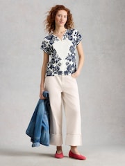 White Stuff Blue Nelly Notch Neck T-Shirt - Image 1 of 6