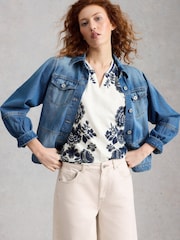 White Stuff Blue Nelly Notch Neck T-Shirt - Image 3 of 6