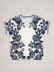 White Stuff Blue Nelly Notch Neck T-Shirt - Image 5 of 6