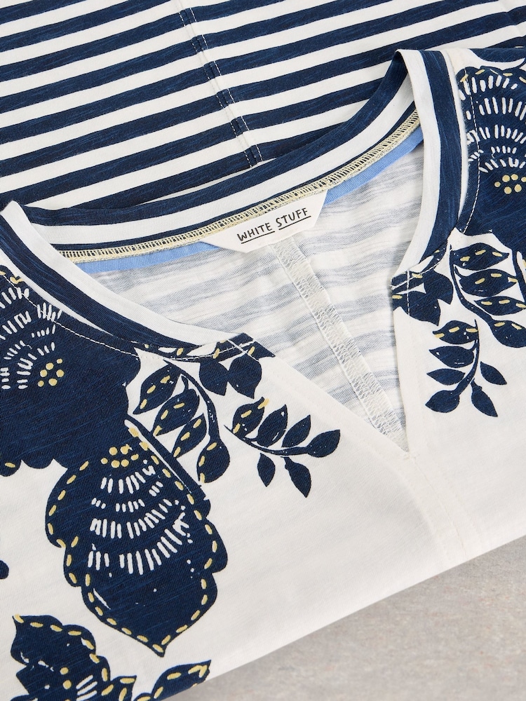 White Stuff Blue Nelly Notch Neck T-Shirt - Image 6 of 6