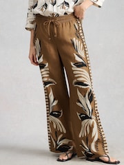 White Stuff Brown Ally Linen Wide Leg Trousers - Image 2 of 6