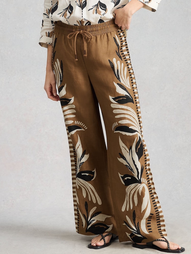 White Stuff Brown Ally Linen Wide Leg Trousers - Image 2 of 6