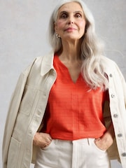 White Stuff Red Nelly Notch Texture T-Shirt - Image 1 of 6