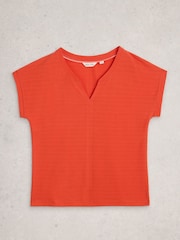 White Stuff Red Nelly Notch Texture T-Shirt - Image 5 of 6