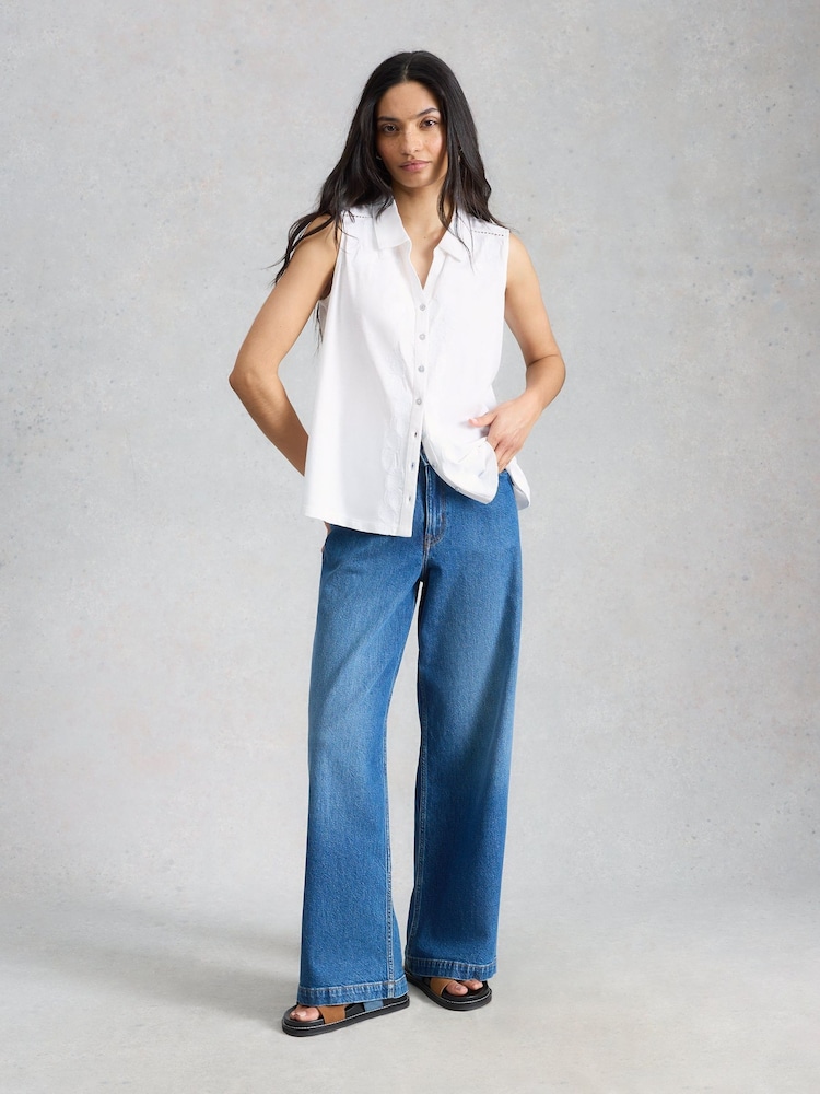 White Stuff White Amy Emb Sleeveless Shirt - Image 1 of 6