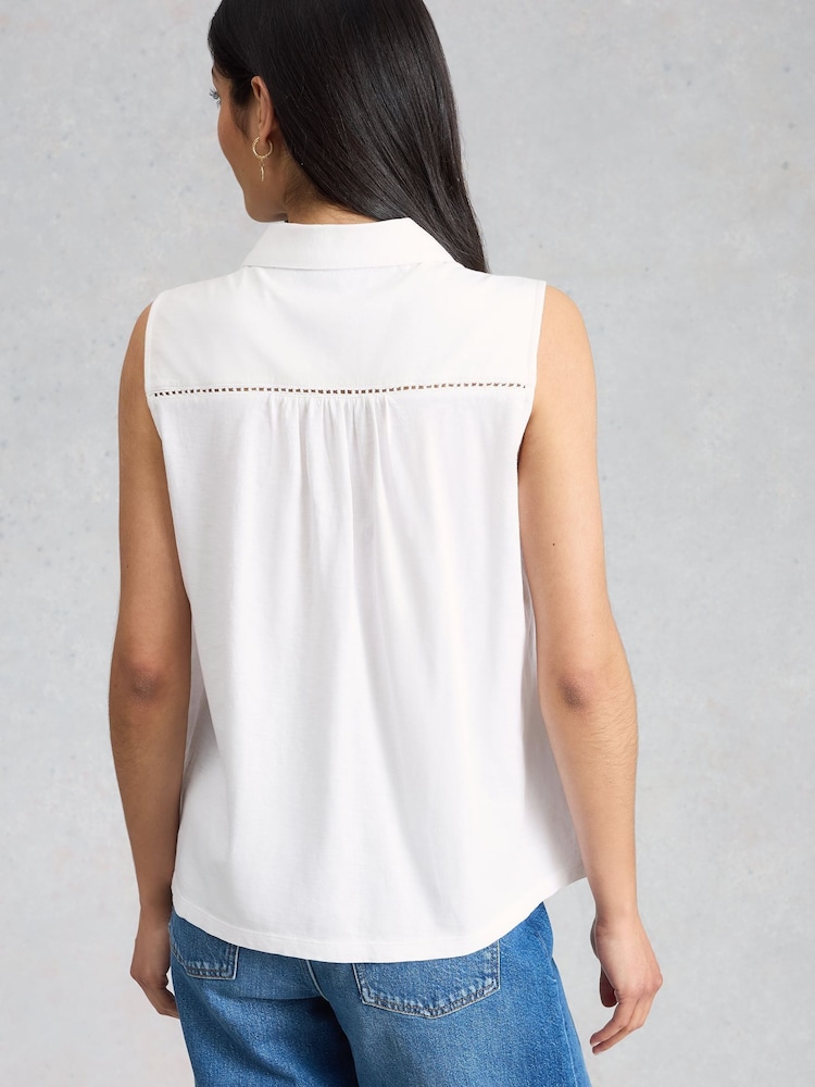 White Stuff White Amy Emb Sleeveless Shirt - Image 2 of 6