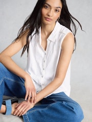 White Stuff White Amy Emb Sleeveless Shirt - Image 4 of 6