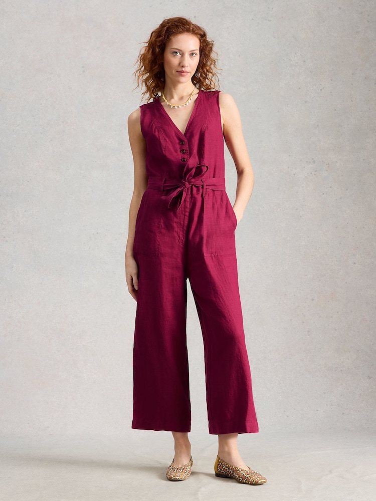 White Stuff Pink Betty Linen Jumpsuit - Image 1 of 6