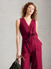 White Stuff Pink Betty Linen Jumpsuit - Image 3 of 6