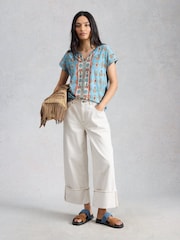 White Stuff Blue Nelly Notch Neck T-Shirt - Image 4 of 6