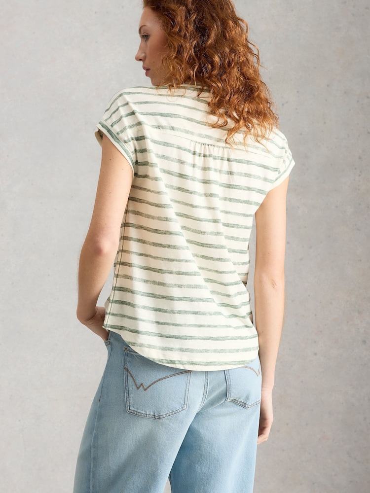 White Stuff Green Stripe Cecily Sleeveless T-Shirt - Image 2 of 6 White Stuff Green Stripe Cecily Sleeveless T-Shirt - Image 2 of 6