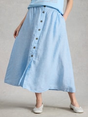White Stuff Blue Riley Linen Midi Skirt - Image 1 of 5